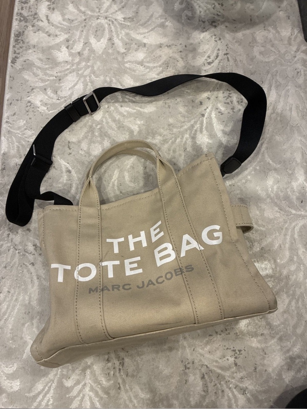 Marc Jacobs Beige Canvas 'The Tote Bag' with Black Strap